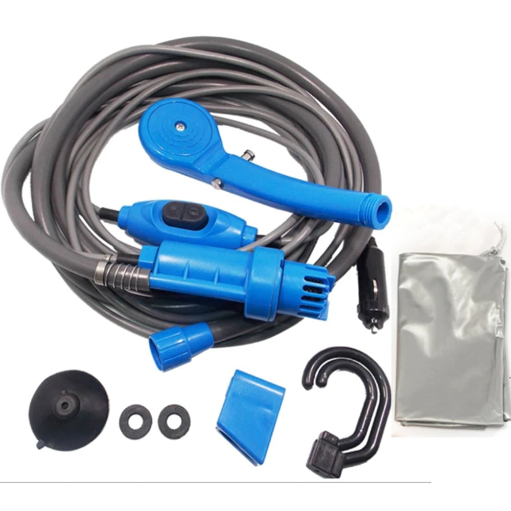 Portable Camping Shower 12V Pump Hiking Travel Outdoor Electric Bath Show with 20L Bucket Plant Watering Car Washer Pet Cleaning