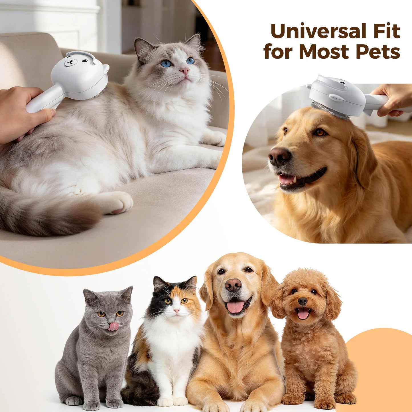 Self Cleaning Shedding Steam Cat Brush, Silicone Scraper Included Dog Brush, primecat, Cat Brushes for Shedding, USB Rechargeable, for Grooming & Haired Pets, Dogs & Cats, White