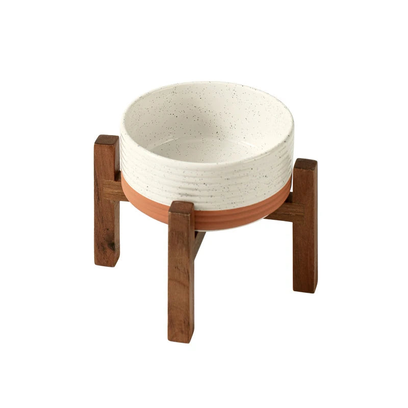 1800ml Large Ceramic Pet Bowls with Wooden Stand – Double Elevated Raised Big Dog Feeding Dishes Non Slip Cat Bowls