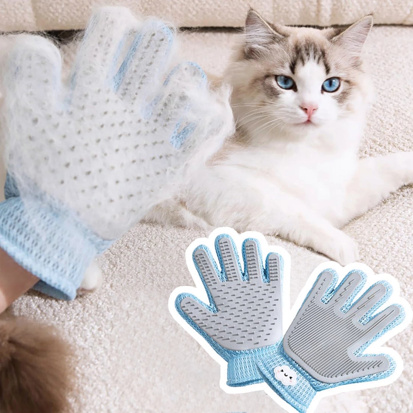 2-in-1 Pet Grooming Glove – Double-Sided Deshedding & Massage Brush for Cats/Dogs, Removes Loose Hair from Fur & Furniture, Ultra-Soft Easy-Clean Mitt(single glove)