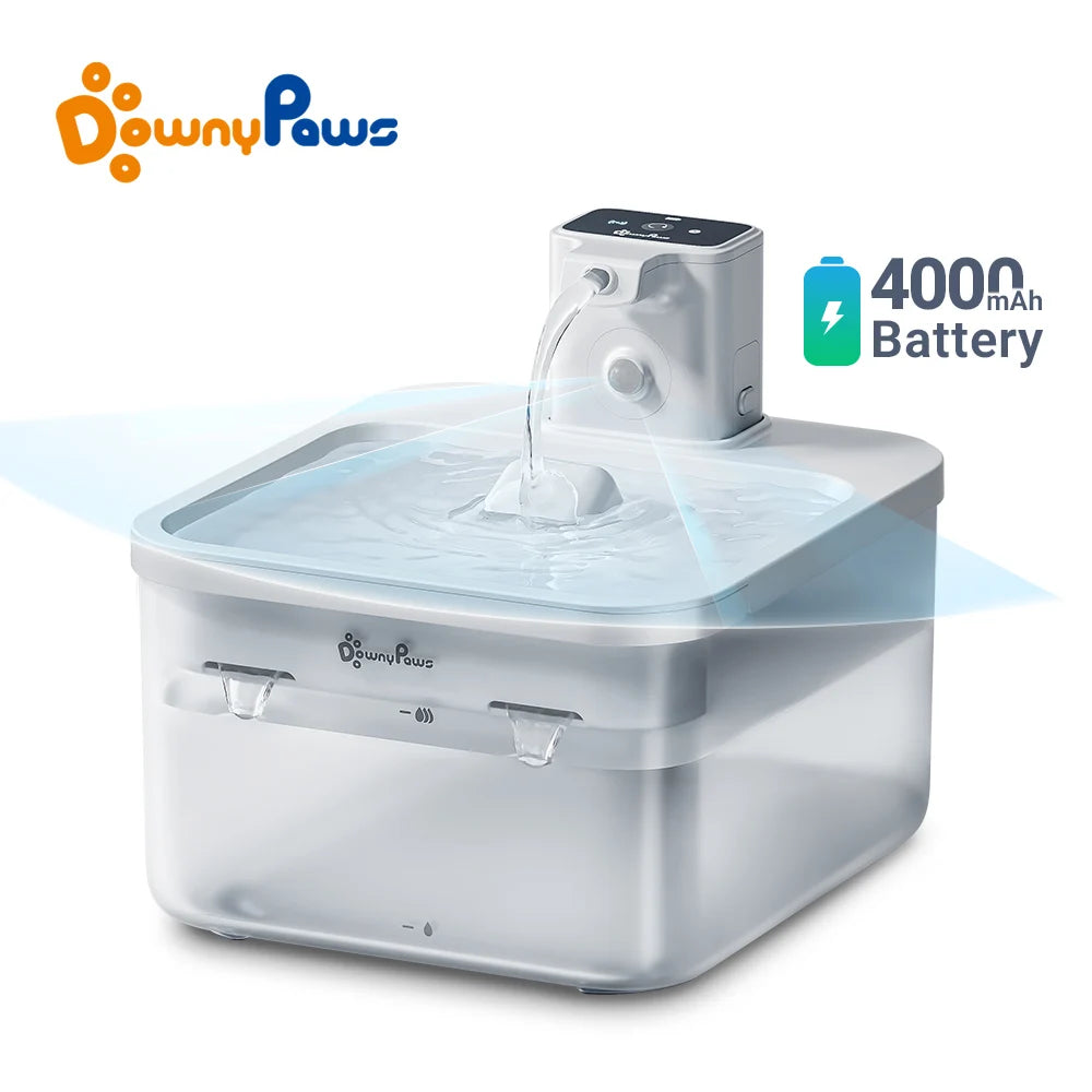DownyPaws 2.5L Wireless Cat Water Fountain Battery Operated Automatic Pet Water Fountain with Motion Sensor Dog Water Dispenser
