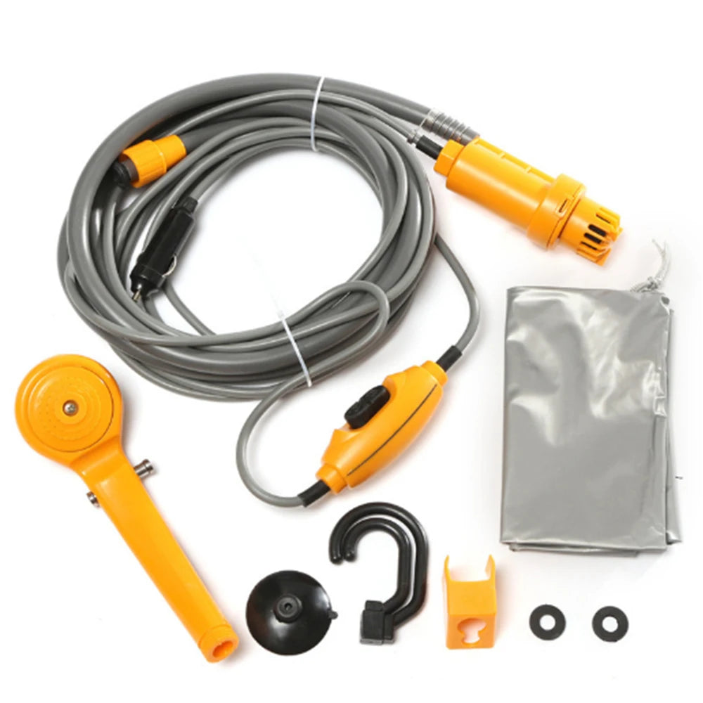 Portable Camping Shower 12V Pump Hiking Travel Outdoor Electric Bath Show with 20L Bucket Plant Watering Car Washer Pet Cleaning