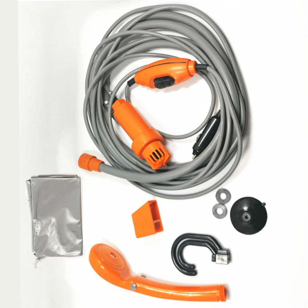 Portable Camping Shower 12V Pump Hiking Travel Outdoor Electric Bath Show with 20L Bucket Plant Watering Car Washer Pet Cleaning