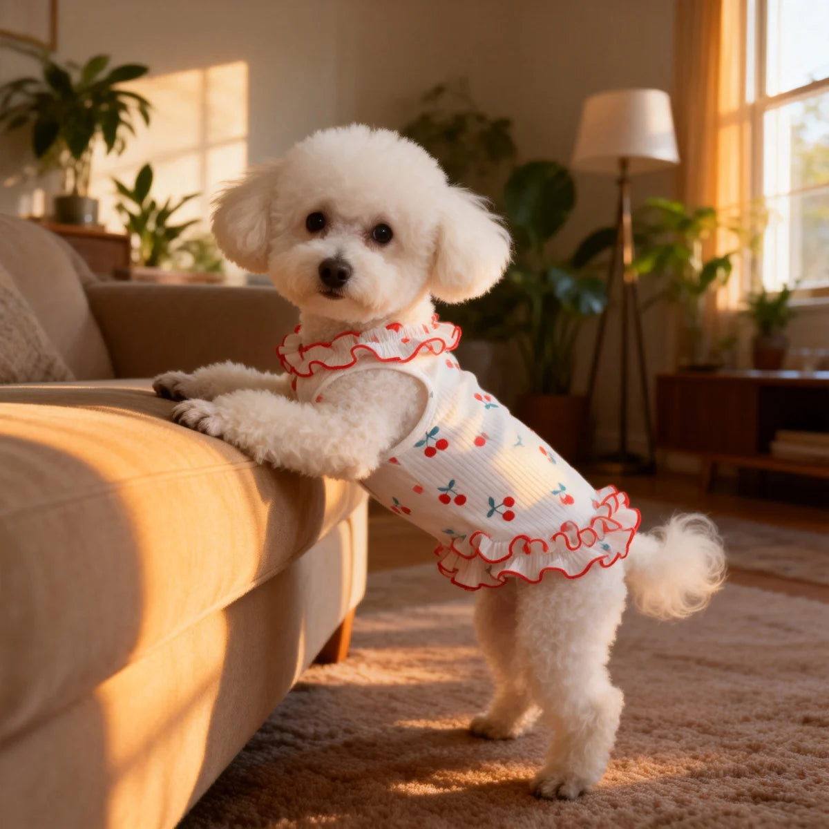 1PC Fashion Cute Cherry Ruffle Pet Dress for Small Dogs, Comfortable Anti-Static Dog Skirt Summer Clothes