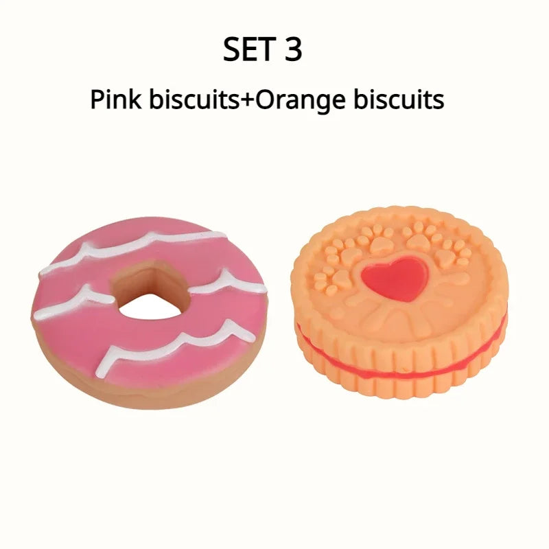 Dog Chewing Toy Simulation Biscuit Cake Anti Bite Latex Plaything Grinding Teeth Cleaning Interactive Training Toys Pet Supplies