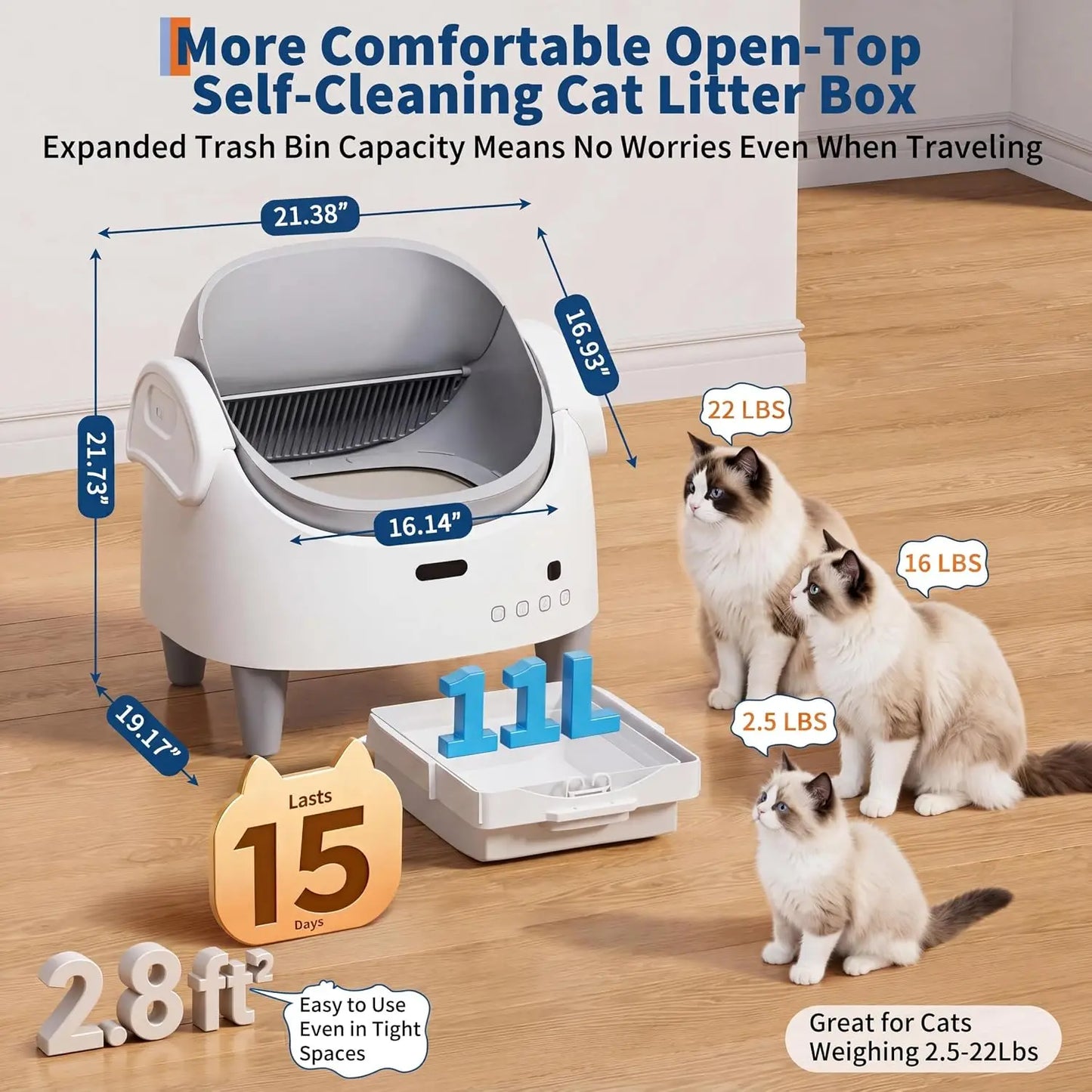 Automatic Litter Box Self Cleaning, Open-Top Electric Cat Litter Box | Smart App Control, 15-Layer Safety Protection, Custom