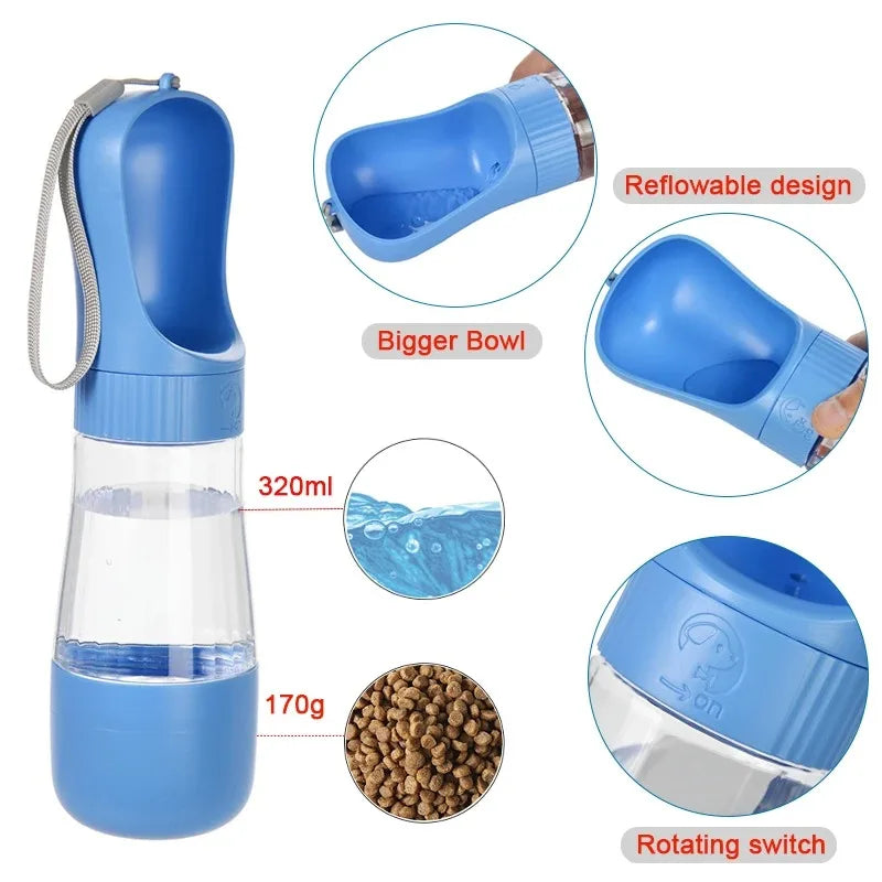 320ML Portable Dog Water Bottle With Food Container Travel 2 in 1 Pet Water Dispenser For Small Large Dogs Cat Labrador Drinking Bowls