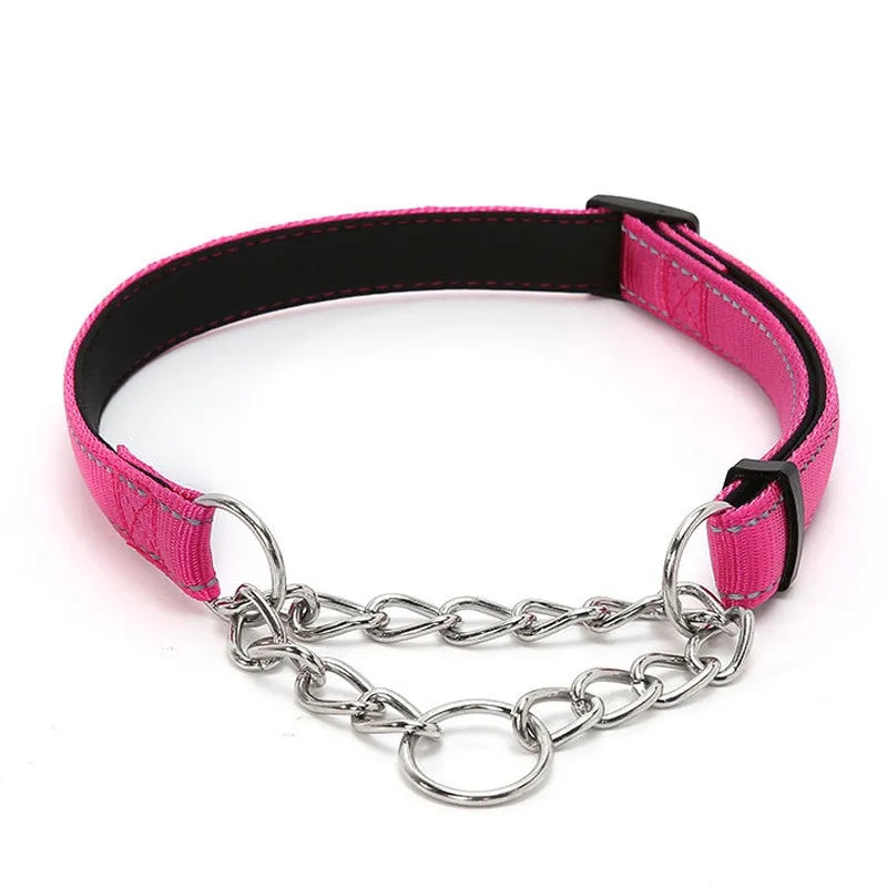 Stainless Steel Chain Martingale Collar Adjustable Dog Chain Reflective Nylon Fabric Pet Collars For Small Medium Large Dogs