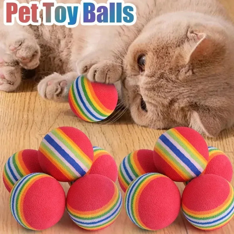 Rainbow EVA Cat Toys Ball Interactive Cat Dog Play Chewing Rattle Scratch Ball Elastic Bite-Resistant Foam Ball Home Pet Product