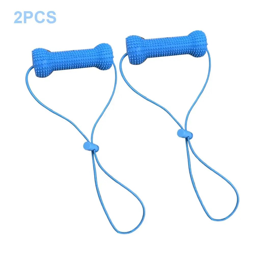 Dog Teeth Cleaning Chew Toy With Pull Strap Bone Shaped Rubber Toothbrush Adjustable Rope Bite Resistant Puppy Oral Care Toy