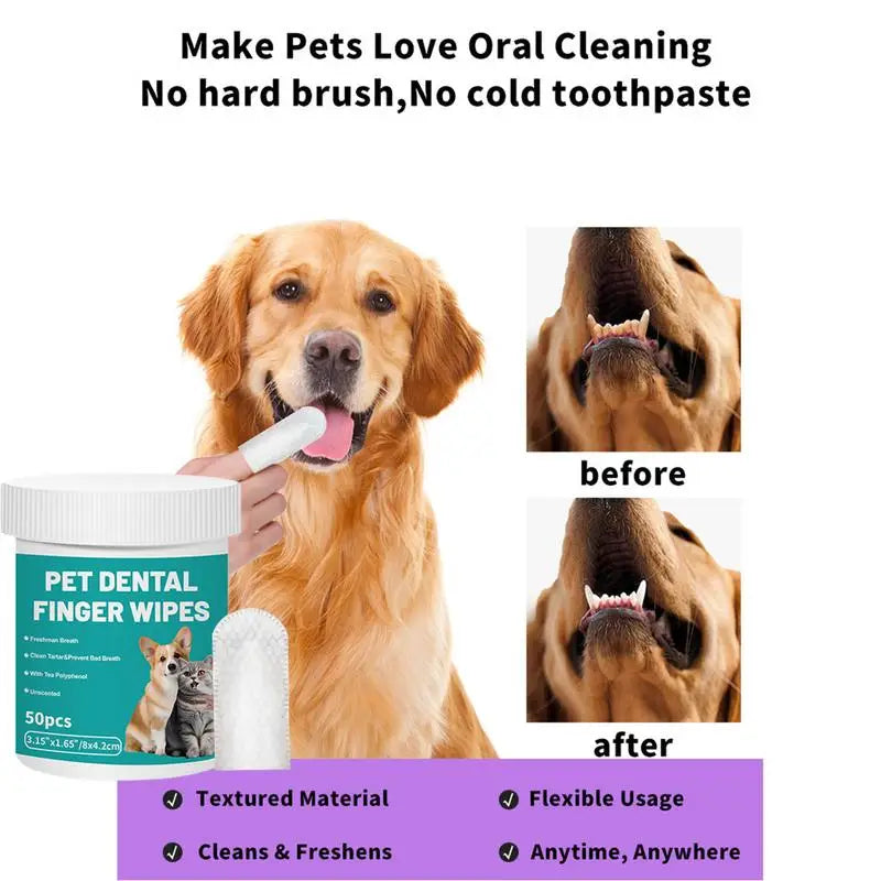 Pet Teeth Cleaning Wipes 50-Pieces Pet Dog Teeth Brushing Wipes For Cleaning Bad Breath Remover Wipes For Outdoors Traveling