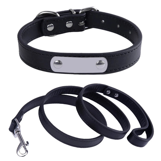 Custom Leather Dog Collar Leash Personalized Pet Collars and Leash Set Durable Leather Collar Lead for Small Medium Large Dogs