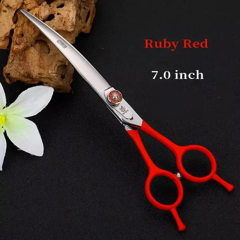Fenice 7.0/7.5 inch Professional Pet Grooming Scissors,Curved Shears,Japan 440C ,Colorful Scissor,for Dog Hairdressing Groomer