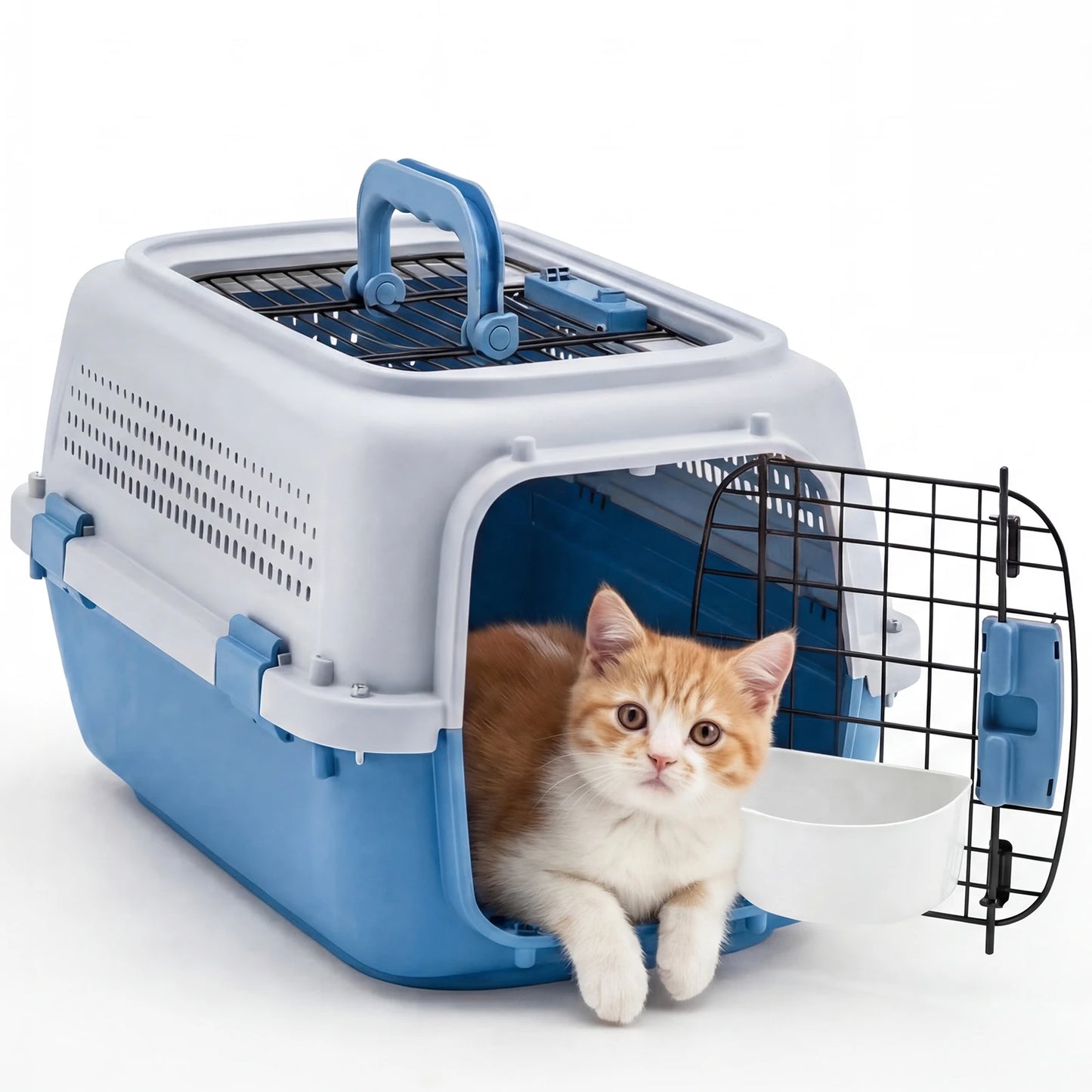 JHK 23Inch Pet Carrier for Small Dogs Cats  Front Top Load Wire Door Food Bowl Travel Crate with Enhanced Security Latchesfor