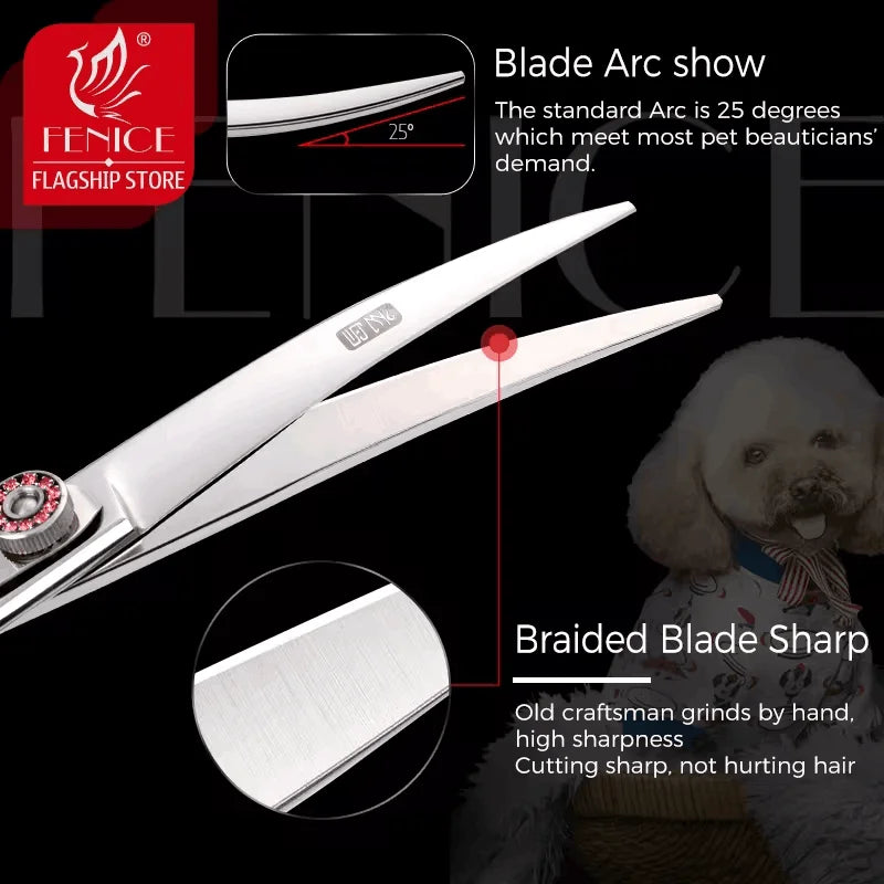 Fenice 7.0/7.5 inch Professional Pet Grooming Scissors,Curved Shears,Japan 440C ,Colorful Scissor,for Dog Hairdressing Groomer