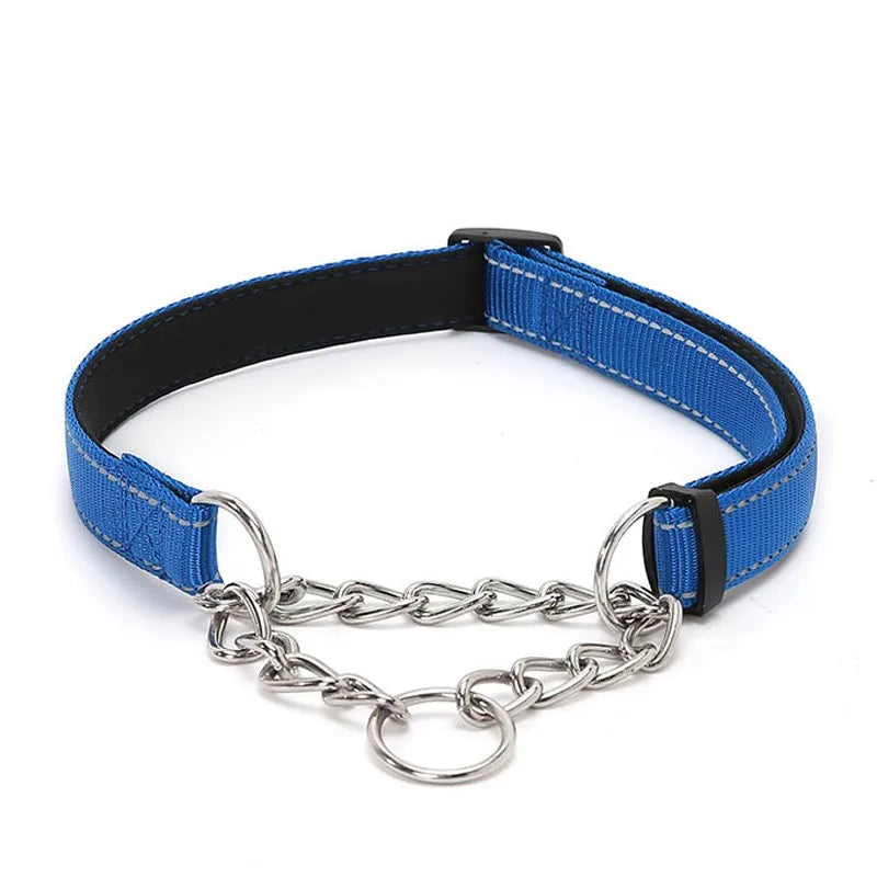 Stainless Steel Chain Martingale Collar Adjustable Dog Chain Reflective Nylon Fabric Pet Collars For Small Medium Large Dogs