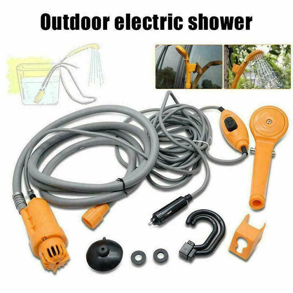 Portable Camping Shower 12V Pump Hiking Travel Outdoor Electric Bath Show with 20L Bucket Plant Watering Car Washer Pet Cleaning