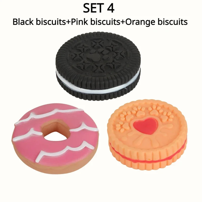 Dog Chewing Toy Simulation Biscuit Cake Anti Bite Latex Plaything Grinding Teeth Cleaning Interactive Training Toys Pet Supplies