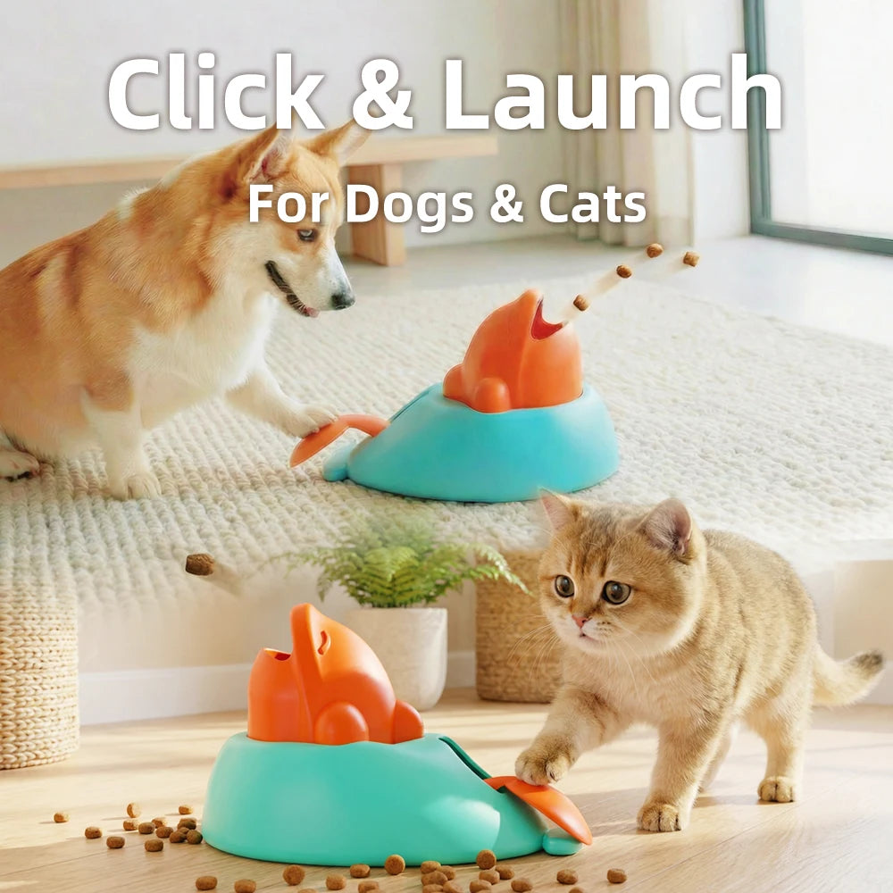 Dog Cat Interactive Food Toy Puzzle Press-to-Dispense Whale Shaped Slow Feeder Boredom Buster Training Reward Dispenser for Pets