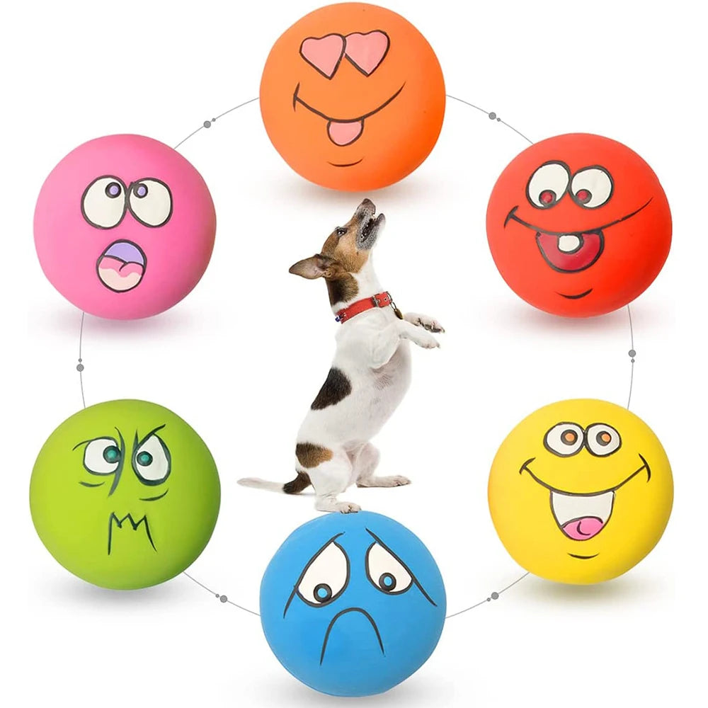 6 Pack Non-Toxic Squeaky Latex Dog Toys, Cute Emoji Dog Balls, Soft Interactive Chew Toys for Small Medium Dogs Puppies, Teeth C