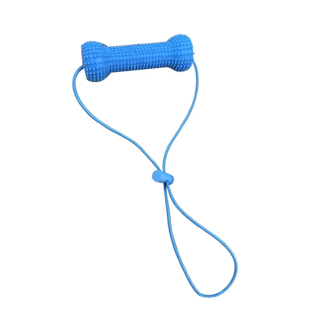 Dog Teeth Cleaning Chew Toy With Pull Strap Bone Shaped Rubber Toothbrush Adjustable Rope Bite Resistant Puppy Oral Care Toy