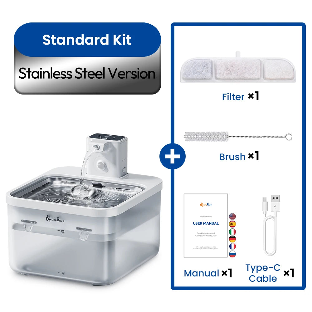 DownyPaws 2.5L Wireless Cat Water Fountain Battery Operated Automatic Pet Water Fountain with Motion Sensor Dog Water Dispenser