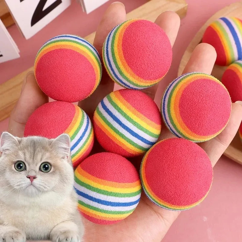 Rainbow EVA Cat Toys Ball Interactive Cat Dog Play Chewing Rattle Scratch Ball Elastic Bite-Resistant Foam Ball Home Pet Product