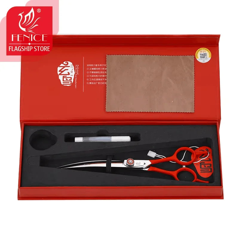 Fenice 7.0/7.5 inch Professional Pet Grooming Scissors,Curved Shears,Japan 440C ,Colorful Scissor,for Dog Hairdressing Groomer
