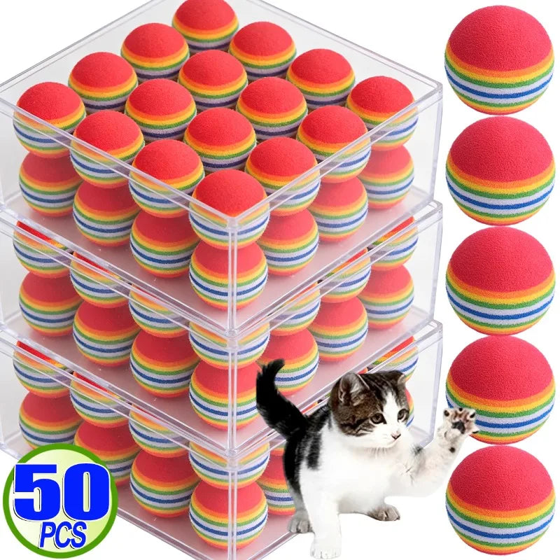 Rainbow EVA Cat Toys Ball Interactive Cat Dog Play Chewing Rattle Scratch Ball Elastic Bite-Resistant Foam Ball Home Pet Product