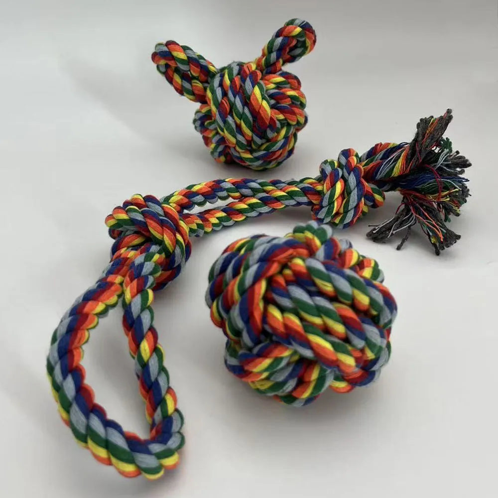 1Set Pet Toy Dog Woven Toys Cartoon Training Teething Pet Rope Dog Rope Knot Grinding Teeth Hand  Chew Toys Rope Toy