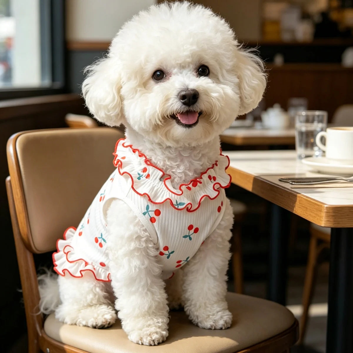 1PC Fashion Cute Cherry Ruffle Pet Dress for Small Dogs, Comfortable Anti-Static Dog Skirt Summer Clothes