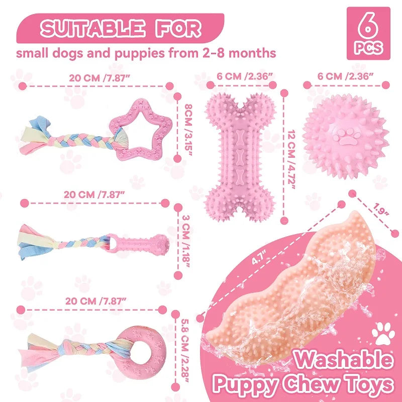 Soft Dog Chew Toys Pink Rubber Bone Toy Durable Molars Training Ball Toy Chihuahua Yorkie Interactive Treat Toys Pet Supplies