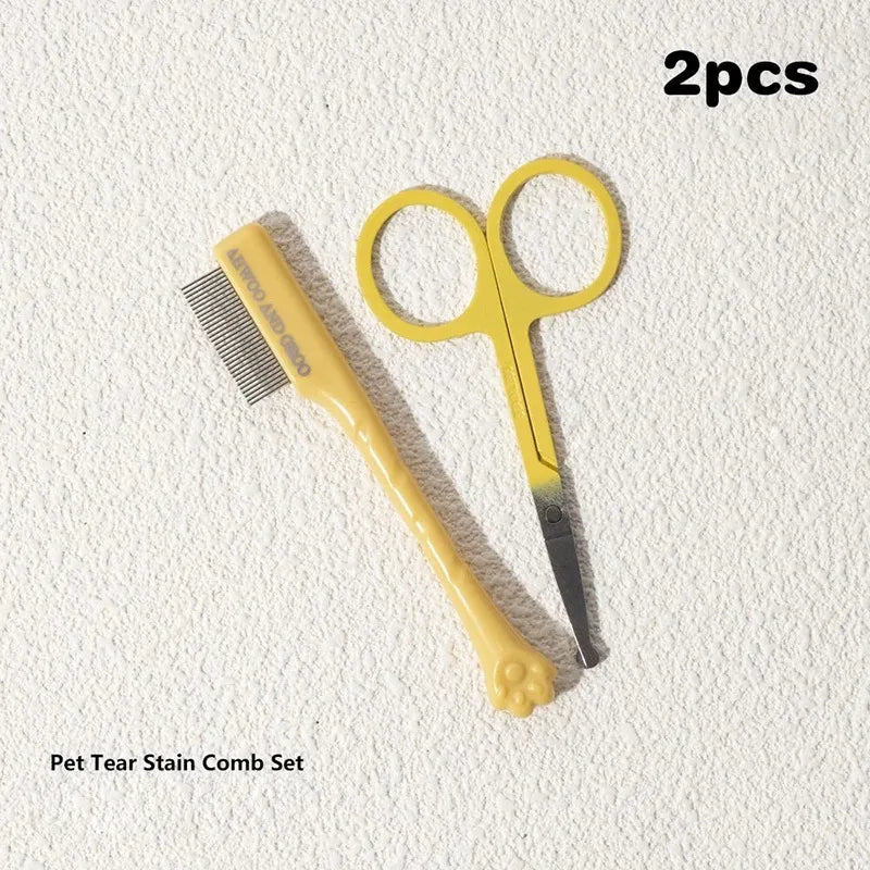 Pet Facial Cleaning Comb Set Remove Tear Stain Eye Droppings Cat Claw Comb Dog Hair Trimmer Scissors Pet Cleaning Accessories