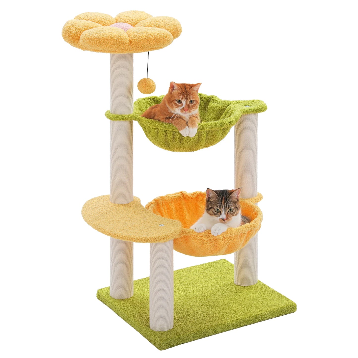 Flower Cat Tree with 2 Cozy Hammocks Sisal Scratching Posts Soft Top Perch Small Cat Tower for Indoor Kitty Cat Furniture Cat Toys