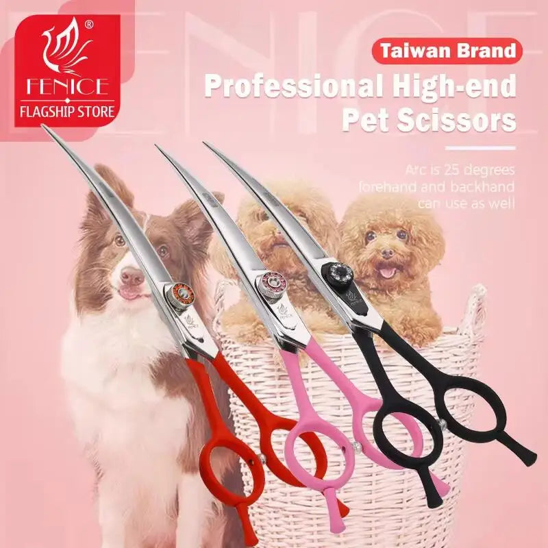Fenice 7.0/7.5 inch Professional Pet Grooming Scissors,Curved Shears,Japan 440C ,Colorful Scissor,for Dog Hairdressing Groomer