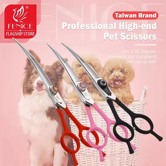 Fenice 7.0/7.5 inch Professional Pet Grooming Scissors,Curved Shears,Japan 440C ,Colorful Scissor,for Dog Hairdressing Groomer