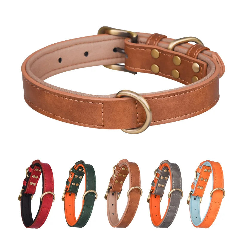 Leather Dog Collar Padded Pet Collars Adjustable Dog Collar Strong& Durable For Small Medium Dogs Pet Shop Bulldog Bull Terrier