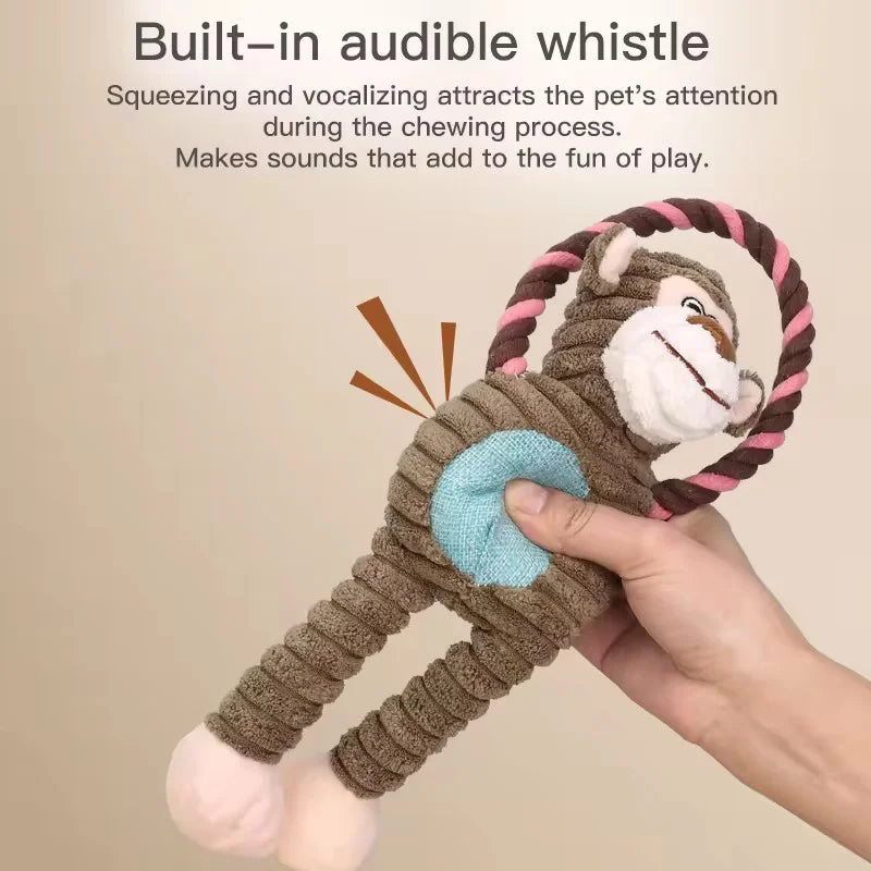 Cute Cartoon Animal Plush Pet Toy Squeaky Durable Chew Resistant Puppy Molar Interactive Play Toys Boredom Relief Dog Chewing