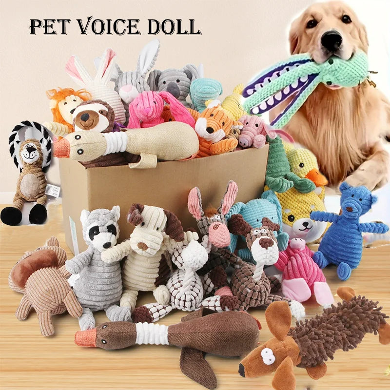 Cute Cartoon Animal Plush Pet Toy Squeaky Durable Chew Resistant Puppy Molar Interactive Play Toys Boredom Relief Dog Chewing
