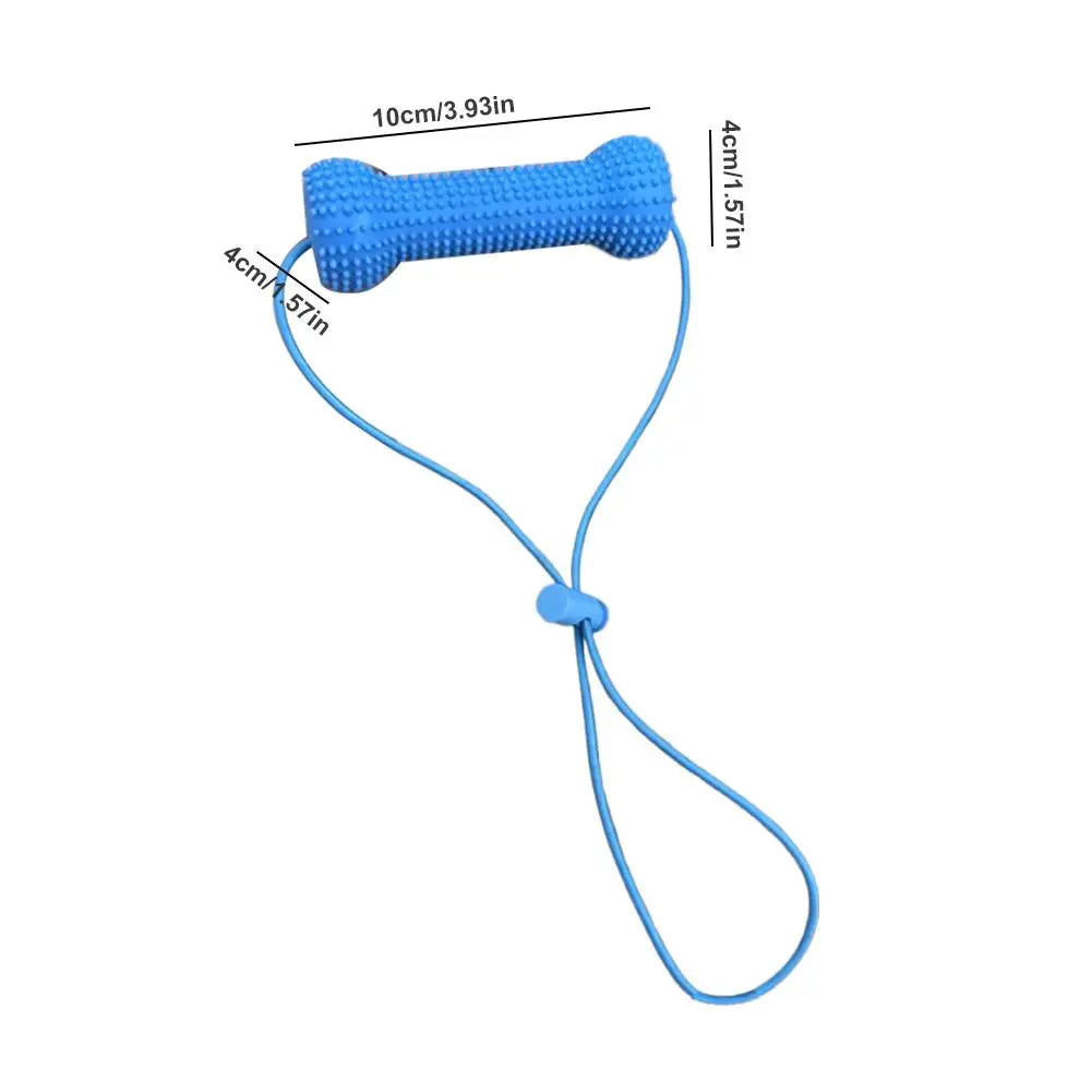 Dog Teeth Cleaning Chew Toy With Pull Strap Bone Shaped Rubber Toothbrush Adjustable Rope Bite Resistant Puppy Oral Care Toy