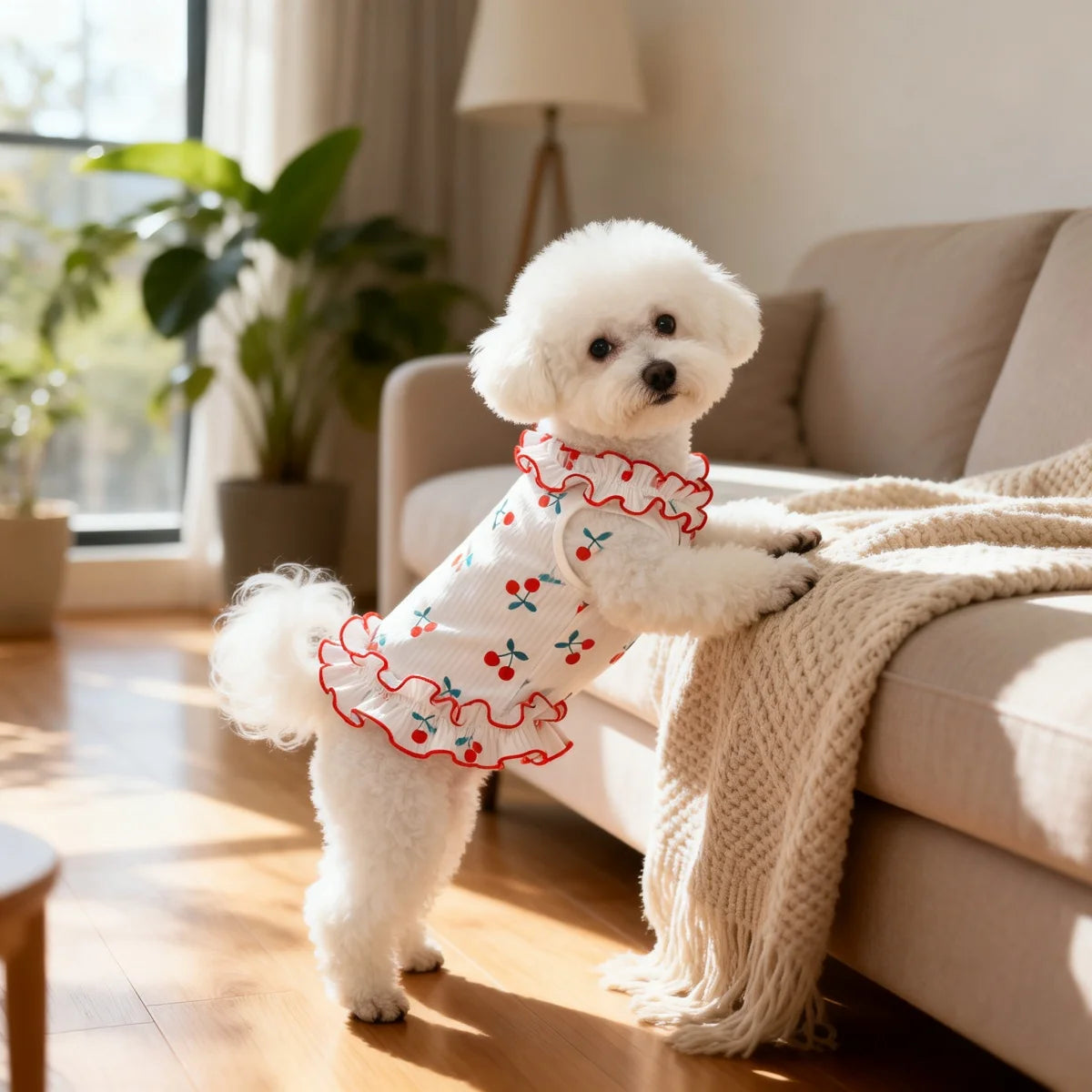 1PC Fashion Cute Cherry Ruffle Pet Dress for Small Dogs, Comfortable Anti-Static Dog Skirt Summer Clothes