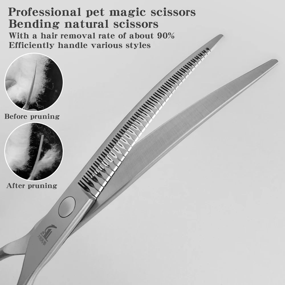Bending Magic Scissors  7.25 Inch  Curved Professional Pet Grooming Shears for Salon Use Natural Precision Trimming VG10 Steel