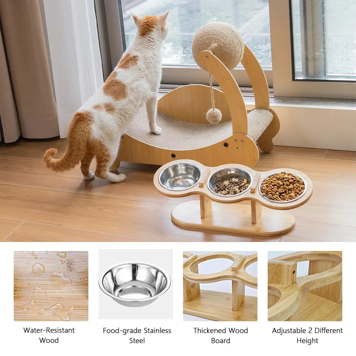 Elevated Cat Dog Bowls 15 degrees Tilted Raised Cat Food Water Bowls Pet Bowls for Cats & Small Dog Wooden Dog Bowl Pet Supplies