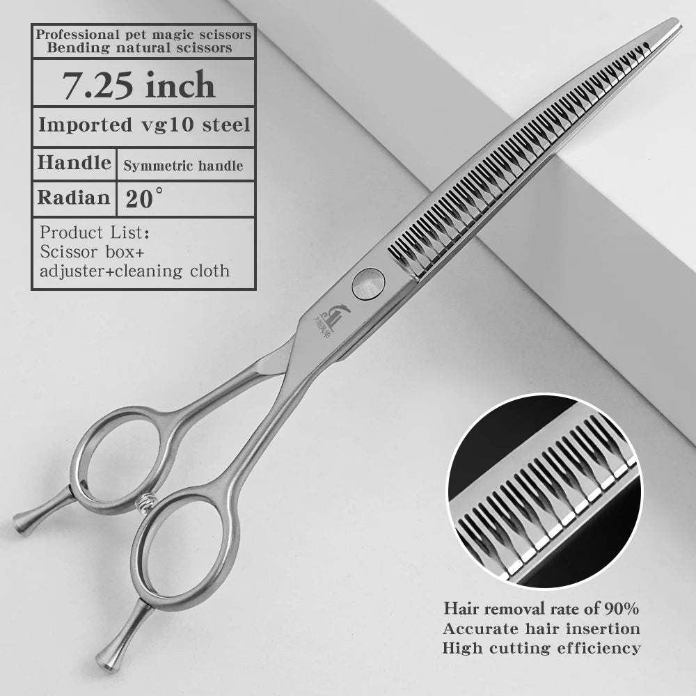 Bending Magic Scissors  7.25 Inch  Curved Professional Pet Grooming Shears for Salon Use Natural Precision Trimming VG10 Steel