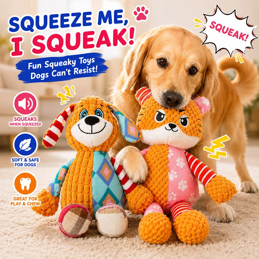 Pet Plush Toy with Squeaker Cat Dog Puzzle Toy Soft Durable Companion Teeth Cleaning Chew Toy Chew Resistant Design