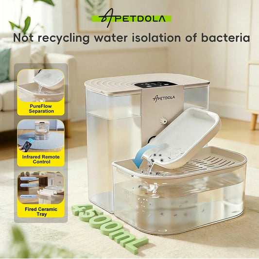 APETDOLA No Filter Cat Water Fountain Automatic Pet Water Dispenser Clean Water Separation Smart Timer Quiet 4000mAh Cordless