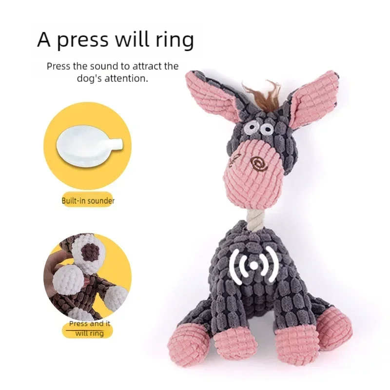 Cute Cartoon Animal Plush Pet Toy Squeaky Durable Chew Resistant Puppy Molar Interactive Play Toys Boredom Relief Dog Chewing
