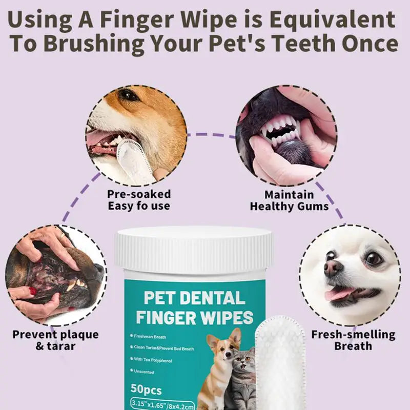 Pet Teeth Cleaning Wipes 50-Pieces Pet Dog Teeth Brushing Wipes For Cleaning Bad Breath Remover Wipes For Outdoors Traveling