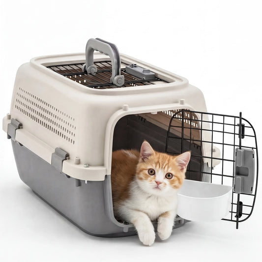 JHK 23Inch Pet Carrier for Small Dogs Cats  Front Top Load Wire Door Food Bowl Travel Crate with Enhanced Security Latchesfor
