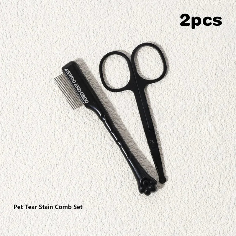 Pet Facial Cleaning Comb Set Remove Tear Stain Eye Droppings Cat Claw Comb Dog Hair Trimmer Scissors Pet Cleaning Accessories